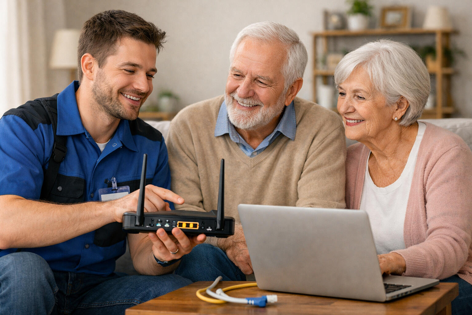 In-home WiFi repair Attleboro MA technician assisting seniors